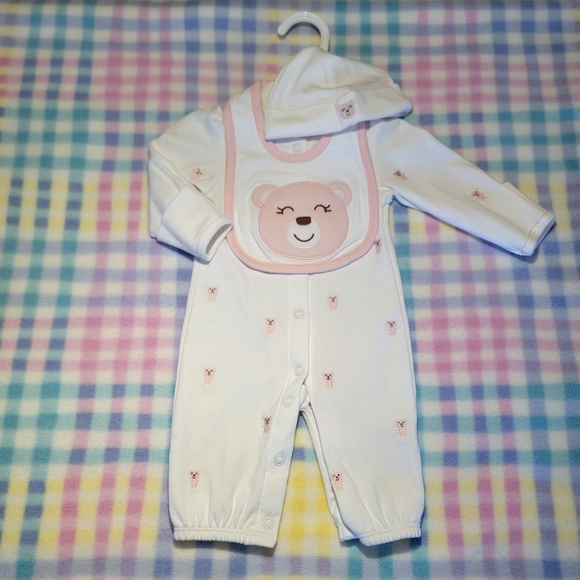 CARTER'S 🧸 Adorable 4pc Pink 'n White Teddy Bear Bodysuit Outfit NB - Picture 3 of 13